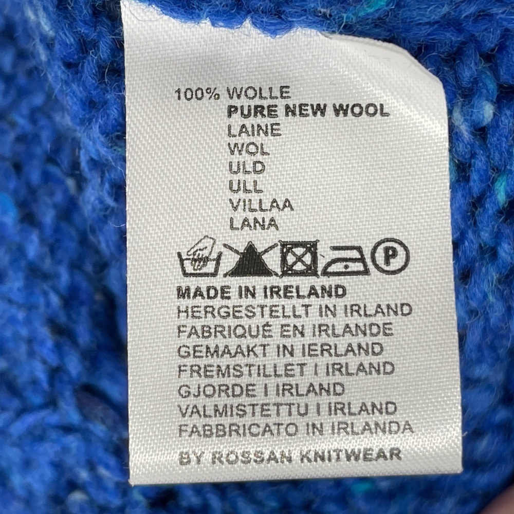 Rossan Knitwear Donegal Irish Roll Neck Blue Knit Long Sleeve Sweater 100% Wool - Picture 4 of 6